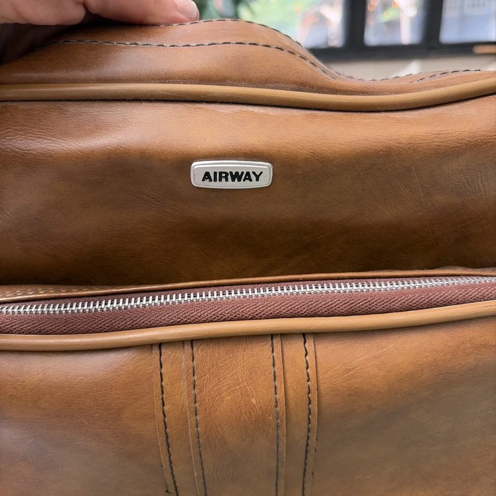 Vintage Brown Airway Travel Weekender Carry On Bag Retro 70s